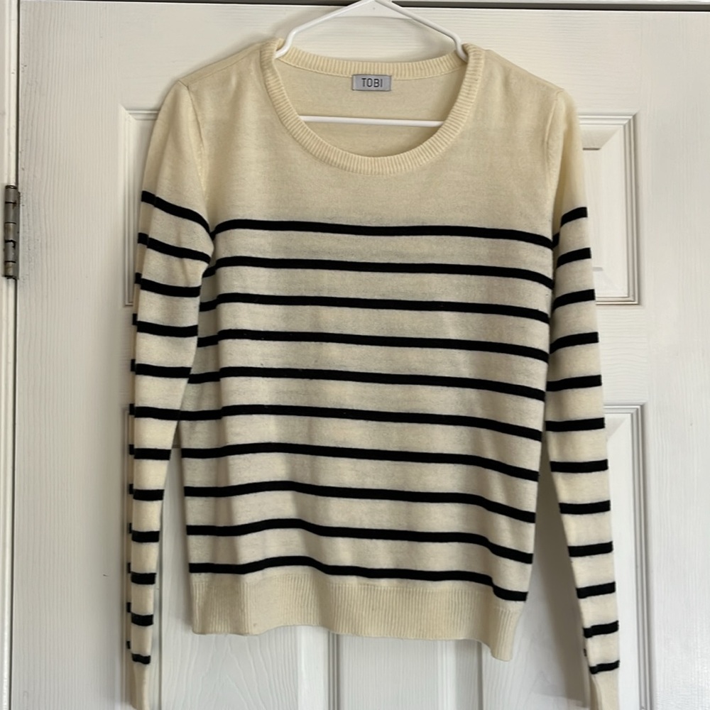 Tobi Cream and Black Striped Knit Sweater